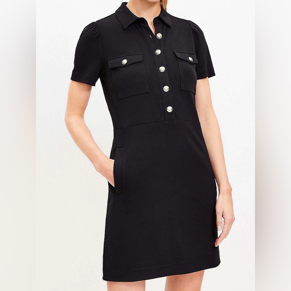 LOFT Ponte Short Sleeve Mini Shift Pocket Sweater Dress Sz 8